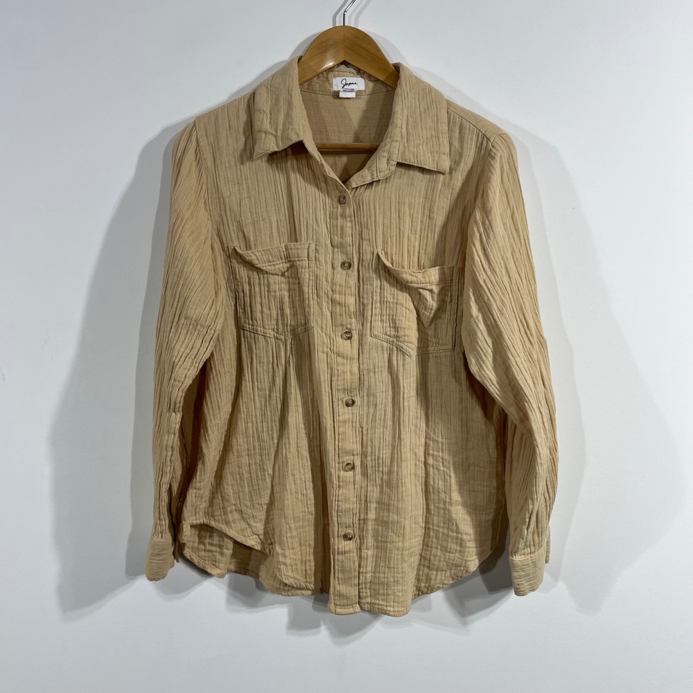 Japna Beachy Cotton Gauze Button Down Shirt Womens Large Fisherman Coastal‎ Boho